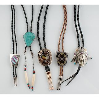 Navajo and Zuni White Metal and Stone Bolos for Watching The Rifleman