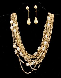GOLD COSTUME MULTI STRAND NECKLACE & DROP EARRINGS