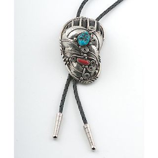 Navajo Silver and Turquoise Bolo with Carved Claws