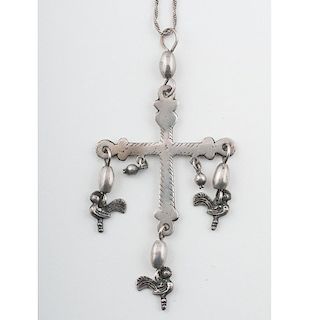 Mexican Cross Pendant with Birds