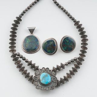 Navajo Silver and Turquoise Necklace PLUS