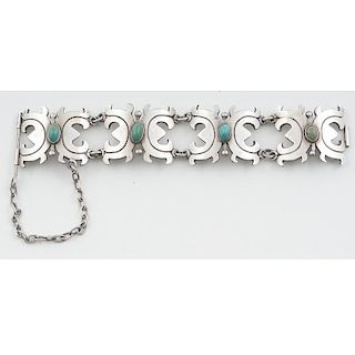 Mexican Silver and Turquoise Link Bracelet