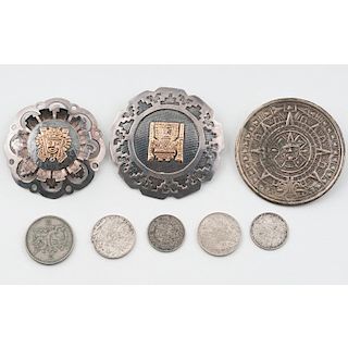 Mexican Aztec Calendar Pin and Peruvian Pins with 18k PLUS