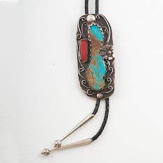 Navajo Silver and Turquoise Bolo