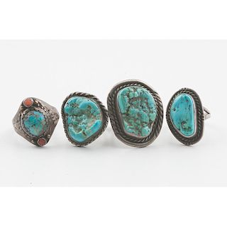 Navajo Silver and Turquoise Rngs, One with Coral