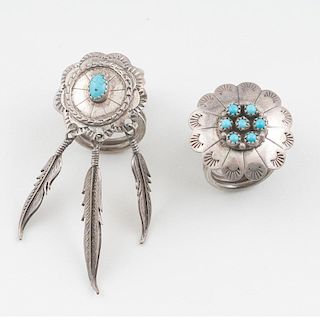 Navajo Silver Scarf Slides with Turquoise