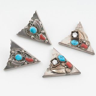 Navajo Silver and Turquoise Tie Tacks and Collar Points