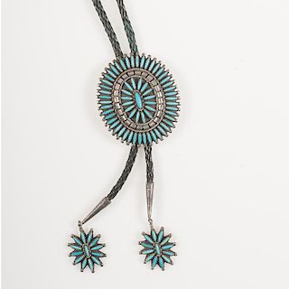 Zuni Needlepoint Turquoise Bolo for Fancy Westerners