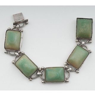 Mexican Silver and Green Jadeite Link Bracelet