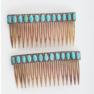 Navajo Silver and Turquoise Combs