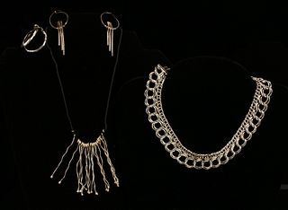 COSTUME SILVER CHAIN CHOKER, NECKLACE, EARRINGS