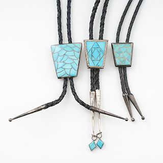 Zuni Channel Inlay Bolos with Turquoise