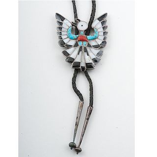 Zuni (Dixon Shebola) Inlaid Mosaic Phoenix Bird Bolo