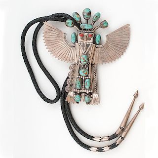 Navajo Silver and Turquoise Bolo of Eagle