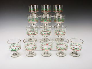 10 CHRISTMAS HOLLY GOLD RIMMED GLASSES