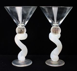 ART GLASS TURNED STEM MARTINI GLASSES