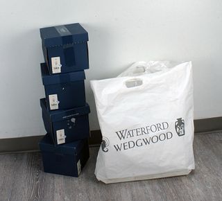 4 WATERFORD CRYSTAL OMEGA HIGHBALL BOXES AND BAG