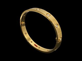 Cartier 18K Yellow Gold 10 Diamond Love Bracelet Size 16
