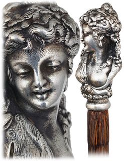 Silver Plated Bronze Figural Cane