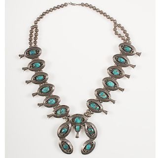 Navajo Turquoise and Silver Squash Blossom