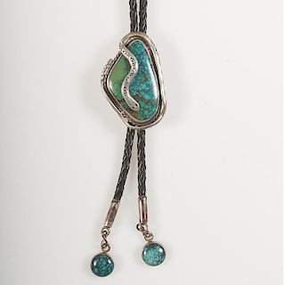 Navajo Silver and Turquoise Bolo with Rattlesnake