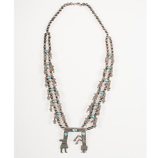 Navajo Silver and Turquoise Squash Blossom with Yei