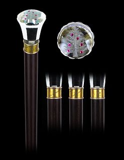 Jeweled Rock Crystal and Gold Presentation Cane