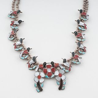 Zuni Inlaid Necklace with Kissing Hummingbirds