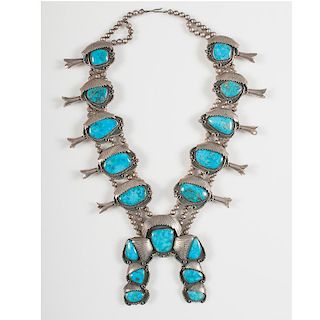Navajo Silver and Large Turquoise Squash Blossom