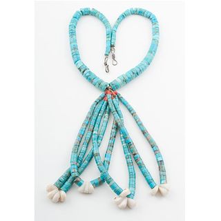 Navajo Rolled Turquoise Necklace with Jaclas