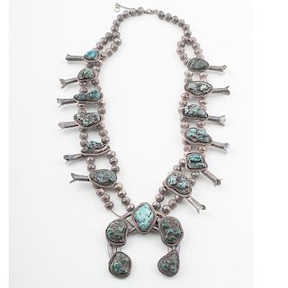 Navajo Silver and Turquoise Nugget Squash Blossom