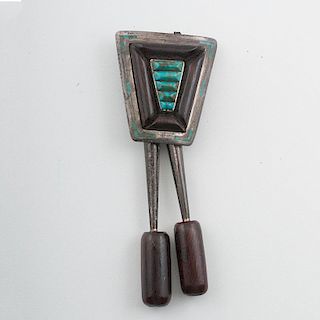 Navajo Silver, Turquoise, and Wood Bolo