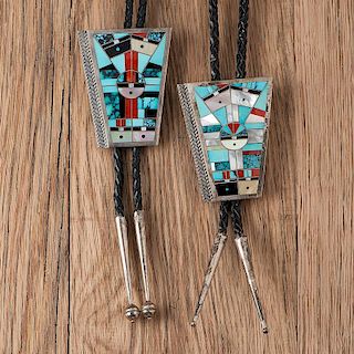 Zuni Inlaid Sterling Silver Bolo Ties