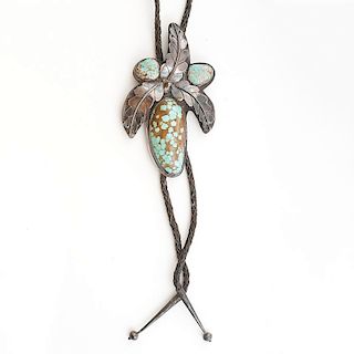 Navajo Sculptural Turquoise and Silver Bolo