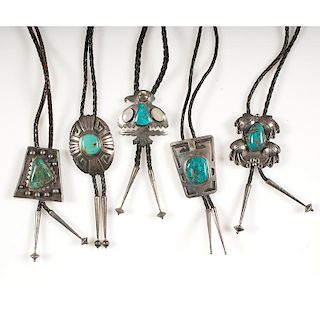 Navajo and Hopi Silver and Turquoise Bolos with Panache