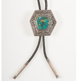 Navajo Silver and Turquoise Bolo for a Navajo Textile Lover