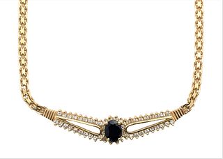 14 Karat Yellow Gold Diamond with Onyx Necklace