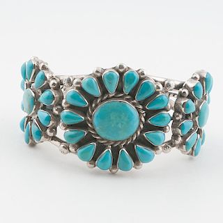 Navajo Sterling and Turquoise Cluster Bracelet