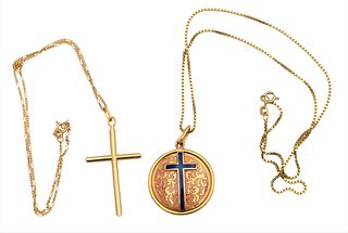 Two 18 Karat Gold Cross and Chains