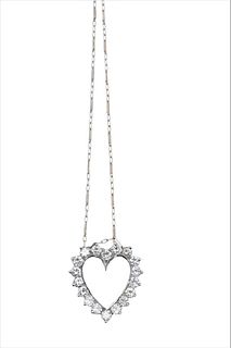 14K White Gold and Diamond Heart Shaped Pendant with Necklace