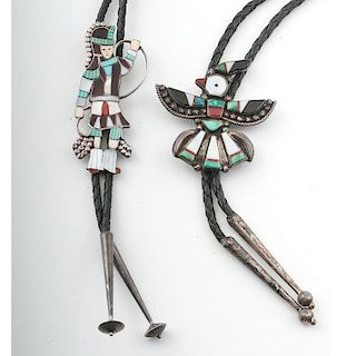 Zuni Inlaid Hoop Dancer and Thunderbird Bolos for Those Who Admire Fine Detail