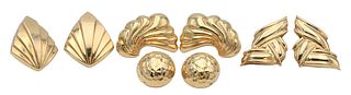 Four Pairs of 14 Karat Yellow Gold Ear Clips