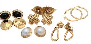 Seven Pairs of 14 Karat Yellow Gold Earrings