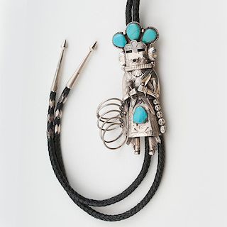 Navajo Silver and Turquoise Katsina Bolo