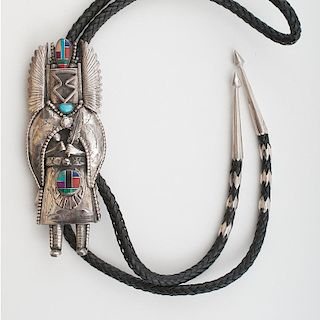 Navajo Silver and Turquoise Crow Mother Bolo