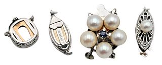 Four Gold and Pearl Necklace Clasps