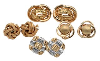 Four Pairs of 14 Karat Gold Earrings