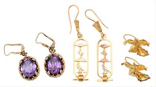 Three Pairs of Yellow Gold Earrings