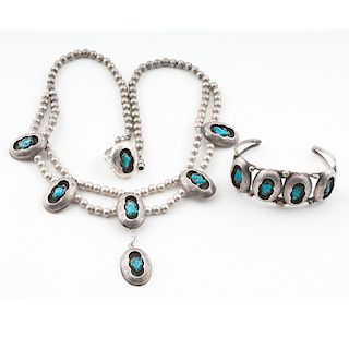 Navajo Silver and Turquoise Shadow-Box Suite