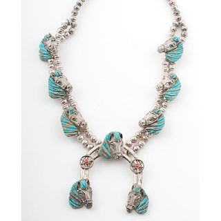 Navajo Sterling Necklace with Horses Ready for the Turquoise Mines